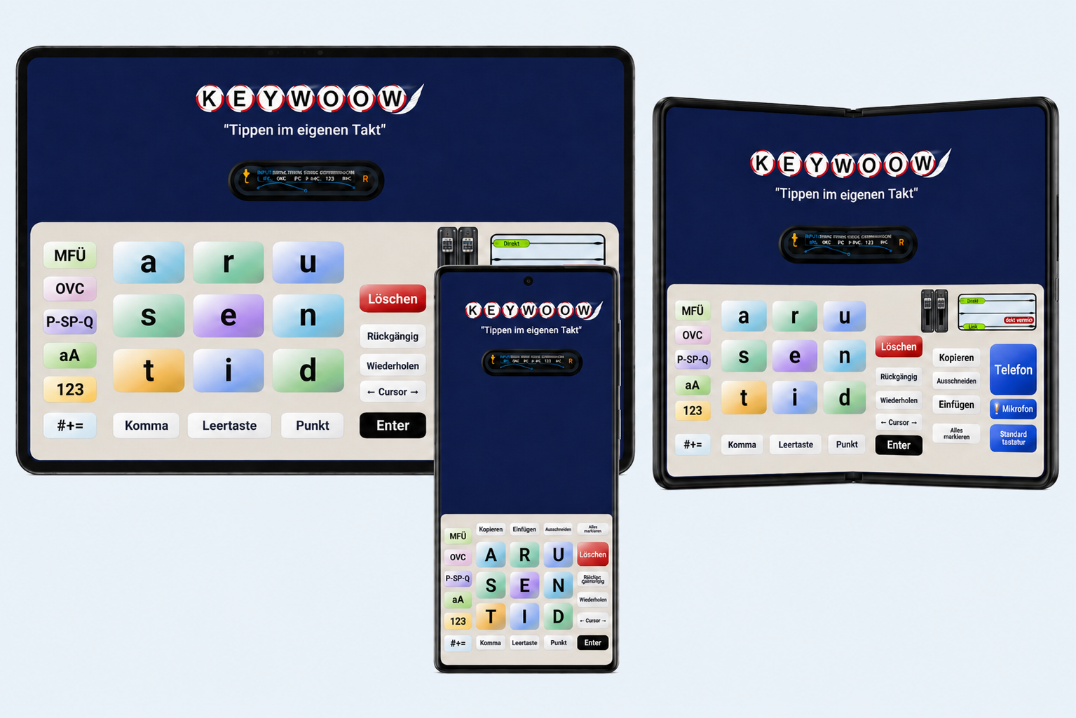 KEYWOOW auf Tablet, Fold-Gerät und Smartphone